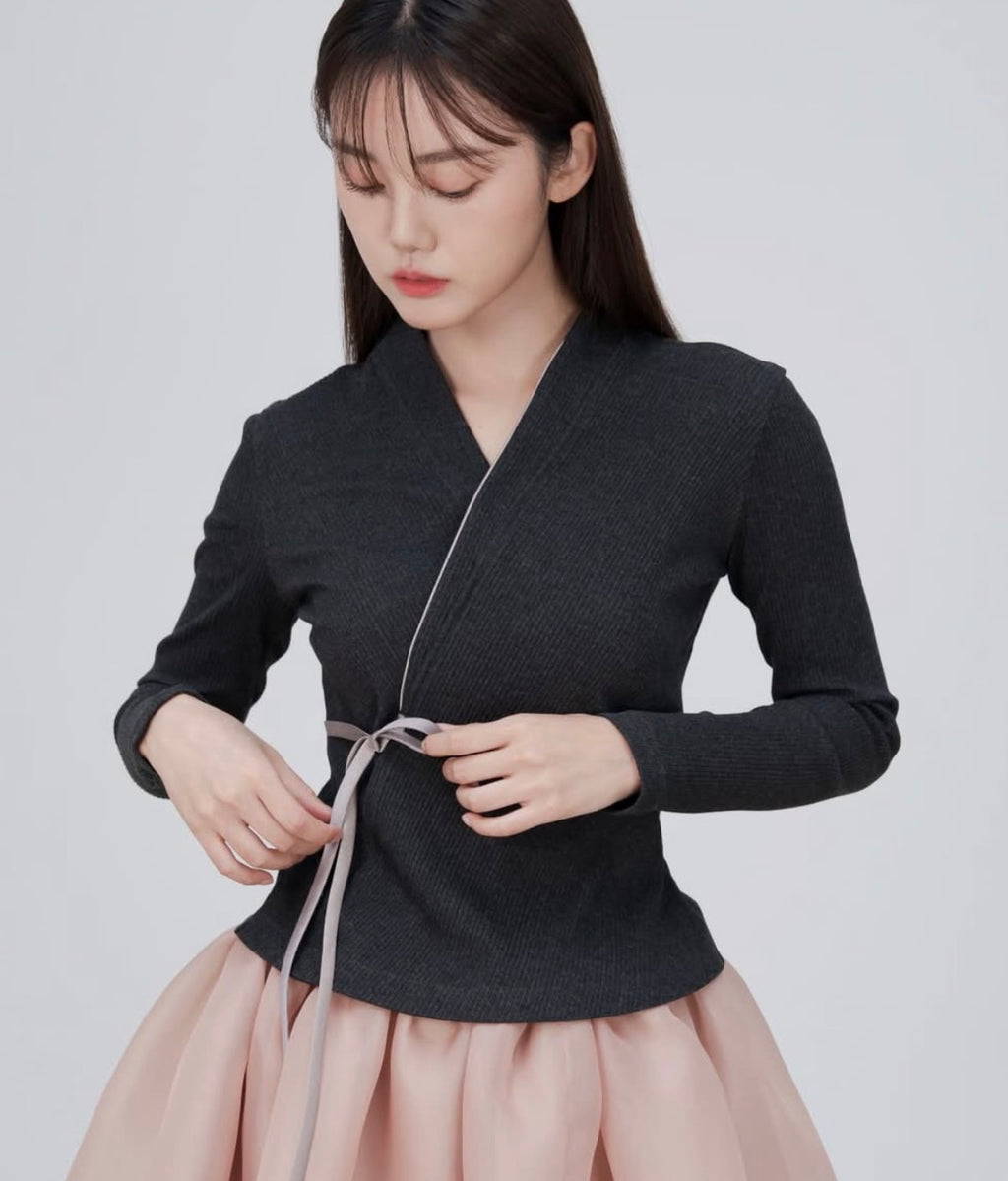 ILOVESONGHWA - Ribbed knit jeogori Charcoal